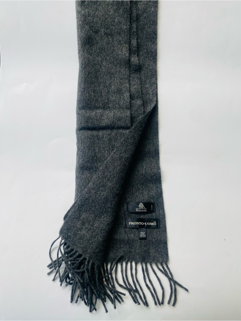 Pronto Uomo Charcoal Gray Wool Fringe Scarf